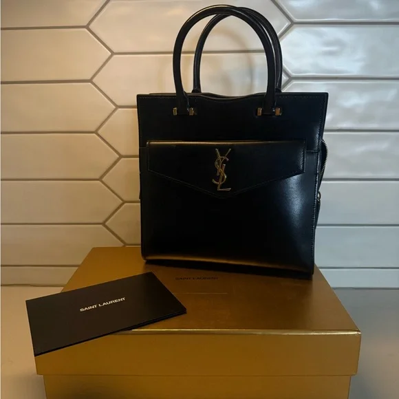 Saint Laurent Black Satchel with Gold Accents - Picture 2 of 5